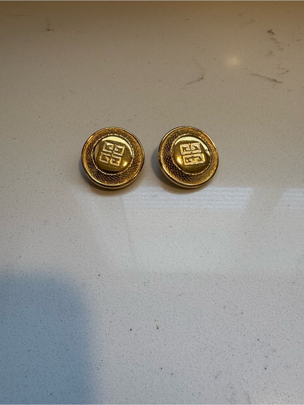 Vintage Gold Round Givenchy Logo Button Earrings
